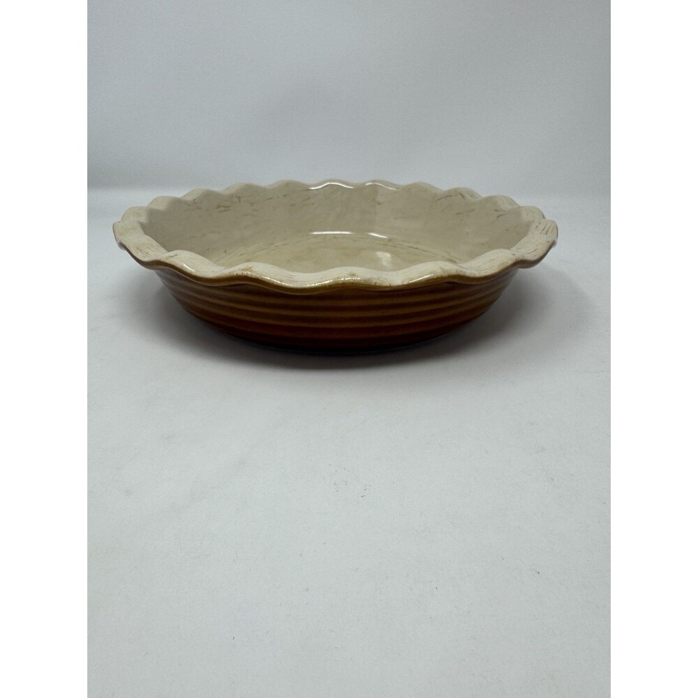 Emile Henry 10” Ruffled Edge Ceramic Pie Dish Plate France Brown Baking Kitchen